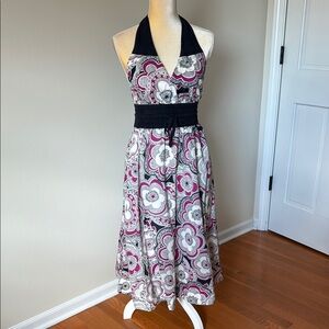 EUC Maeve/Anthropologie Pink and Black Halter Midi Sundress, size 6